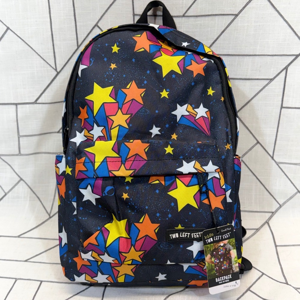 Two Left Feet Backpack Kids Small Black Star Power Galaxy Padded Tech Pod NWT